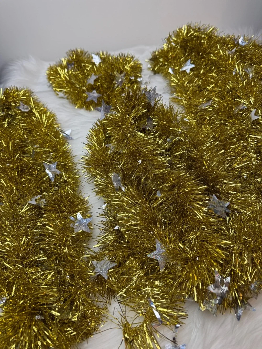 Festive Gold & Silver Stars Tinsel Garland - 20’, 8’, 6’, 3.5’ (37.5 Feet Total)